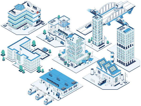 Image depicting buildings with a cellular repeater system, consisting of three primary components.