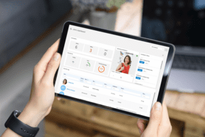 Monitoring a cloud-based security system from a tablet.