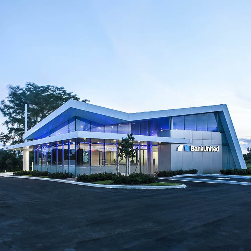 Exterior view of a bank building.