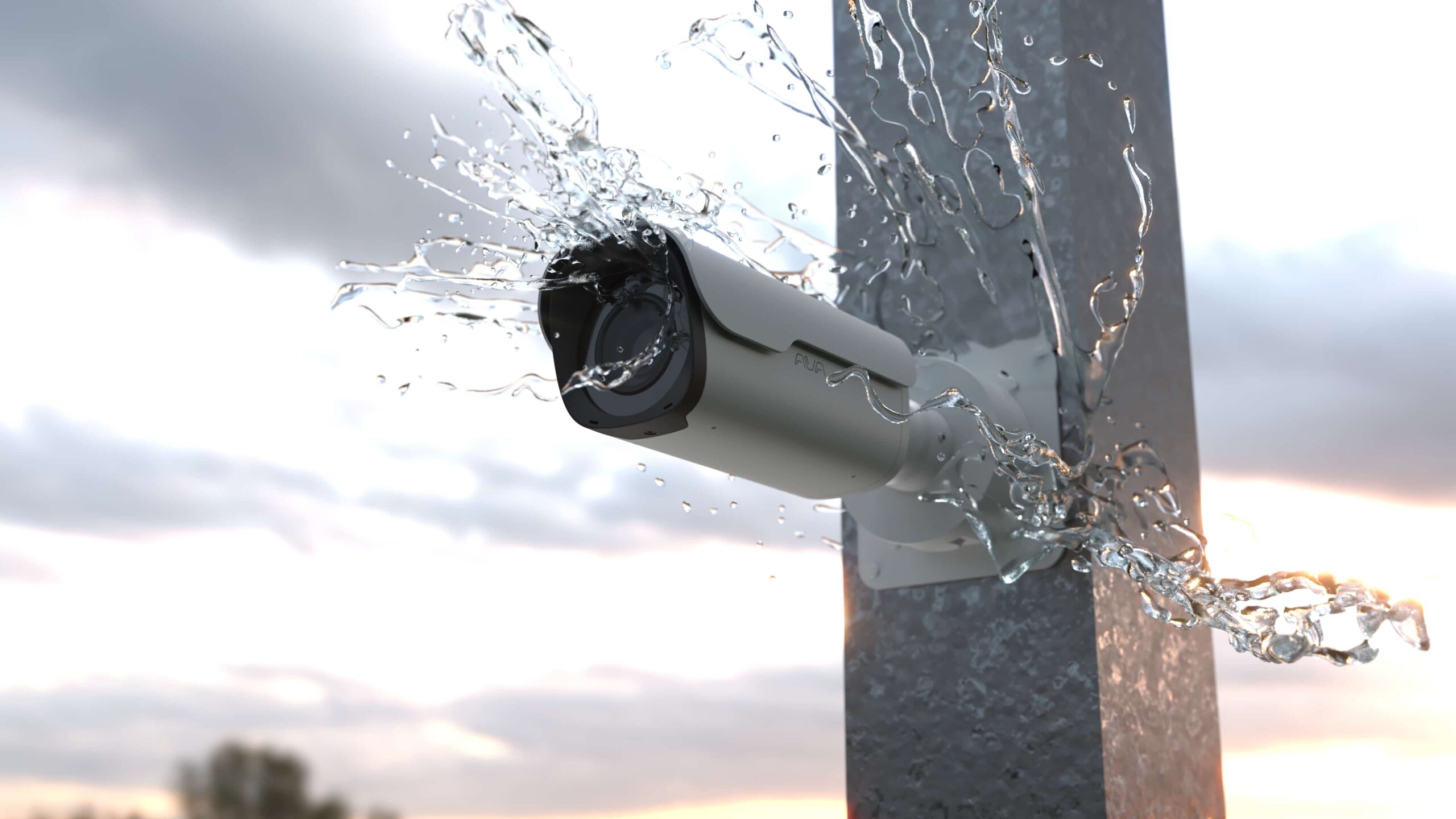 Next generation security camera splashed by water