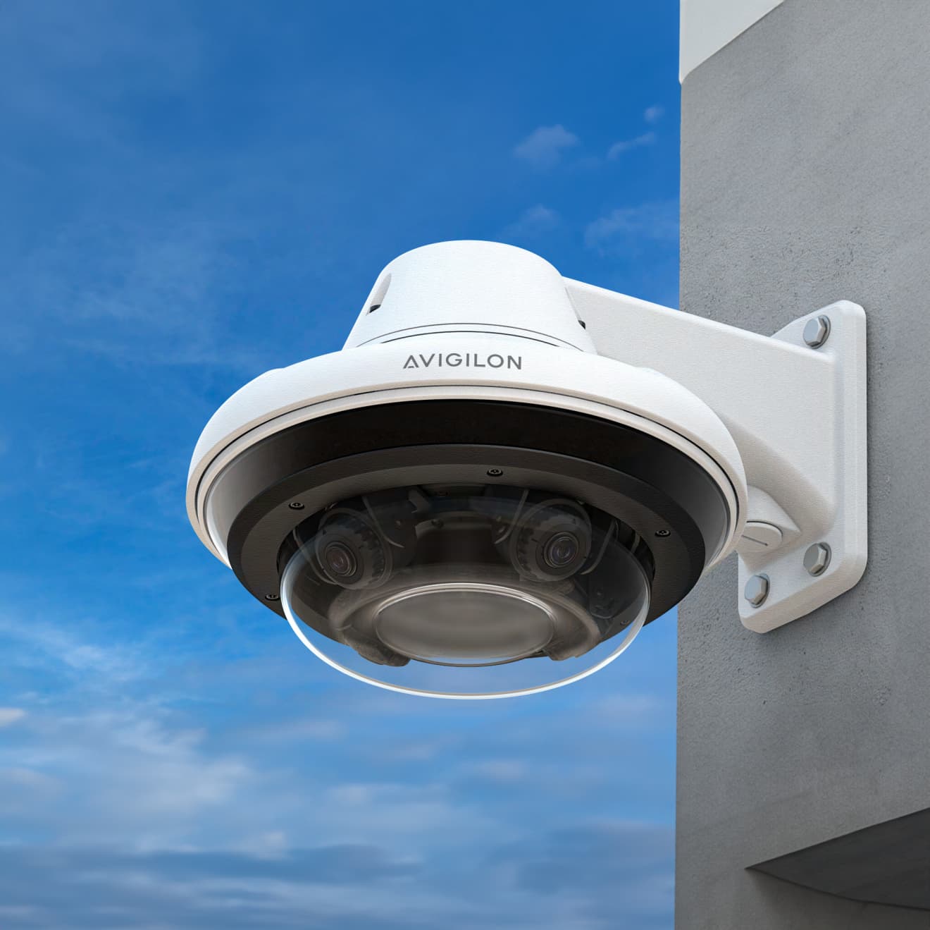 Security camera located on the exterior of a luxury condominium.