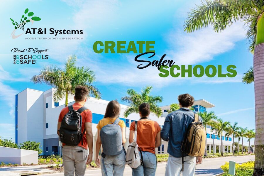 Four teenagers seen from the back with the headline "Create Safer Schools"